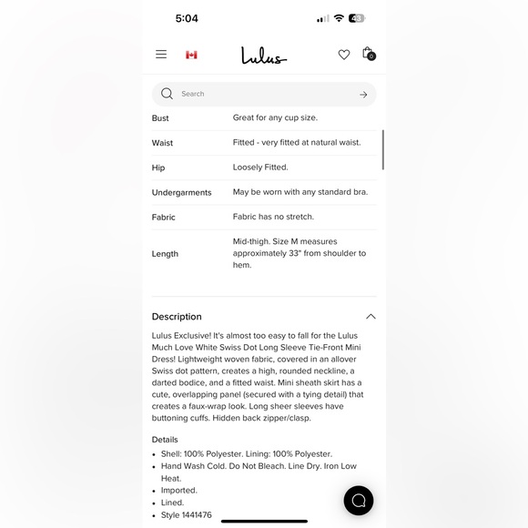 ⚪️ LULUs Much Love White Swiss Dot Long Sleeve Tie-Front Mini Dress. Size MEDIUM - Picture 9 of 9